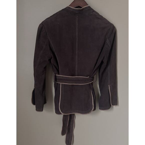 Vintage 90’s Y2K Suede Jacket XS Brown Boho Western Belted - Picture 3 of 8